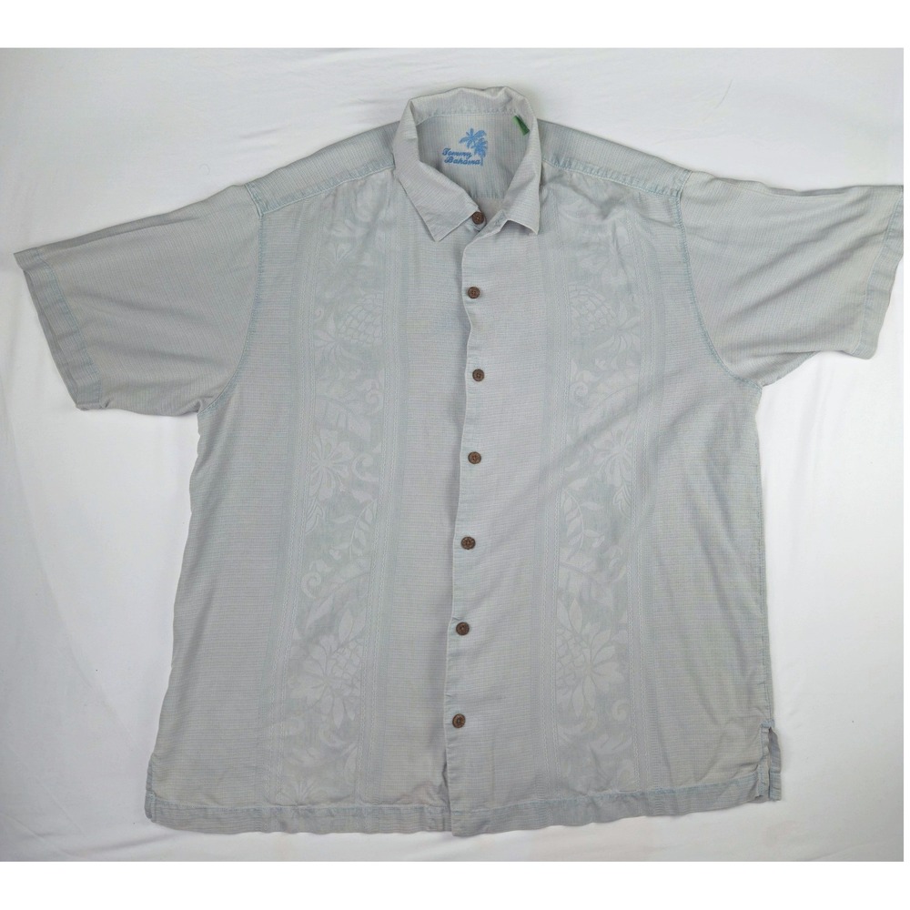 Tommy Bahama Mens XL Silk Button Shirt Light Gary Floral Pineapple Embroidered - Picture 1 of 8